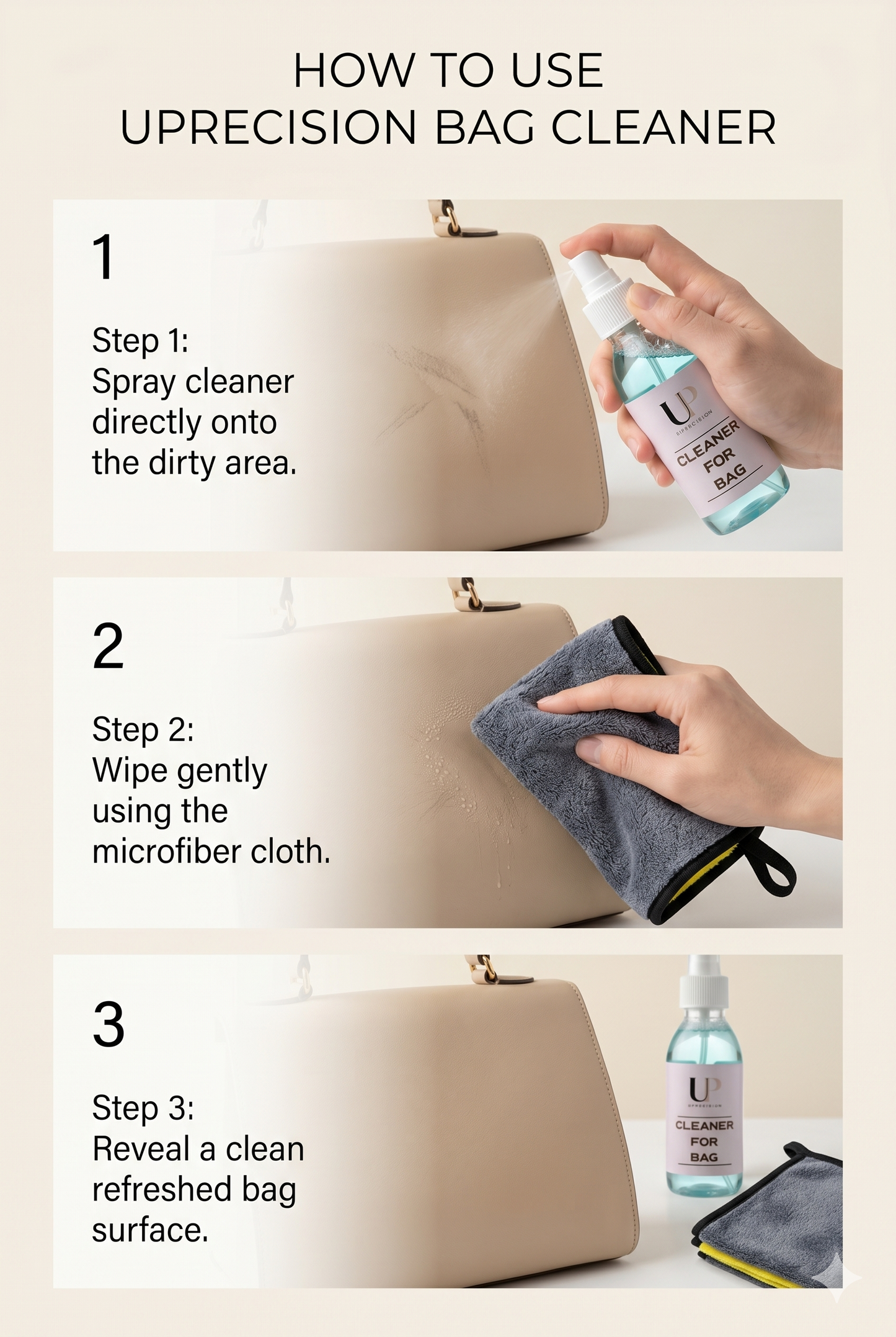 Bag Cleaner Spray + Microfiber Cloth